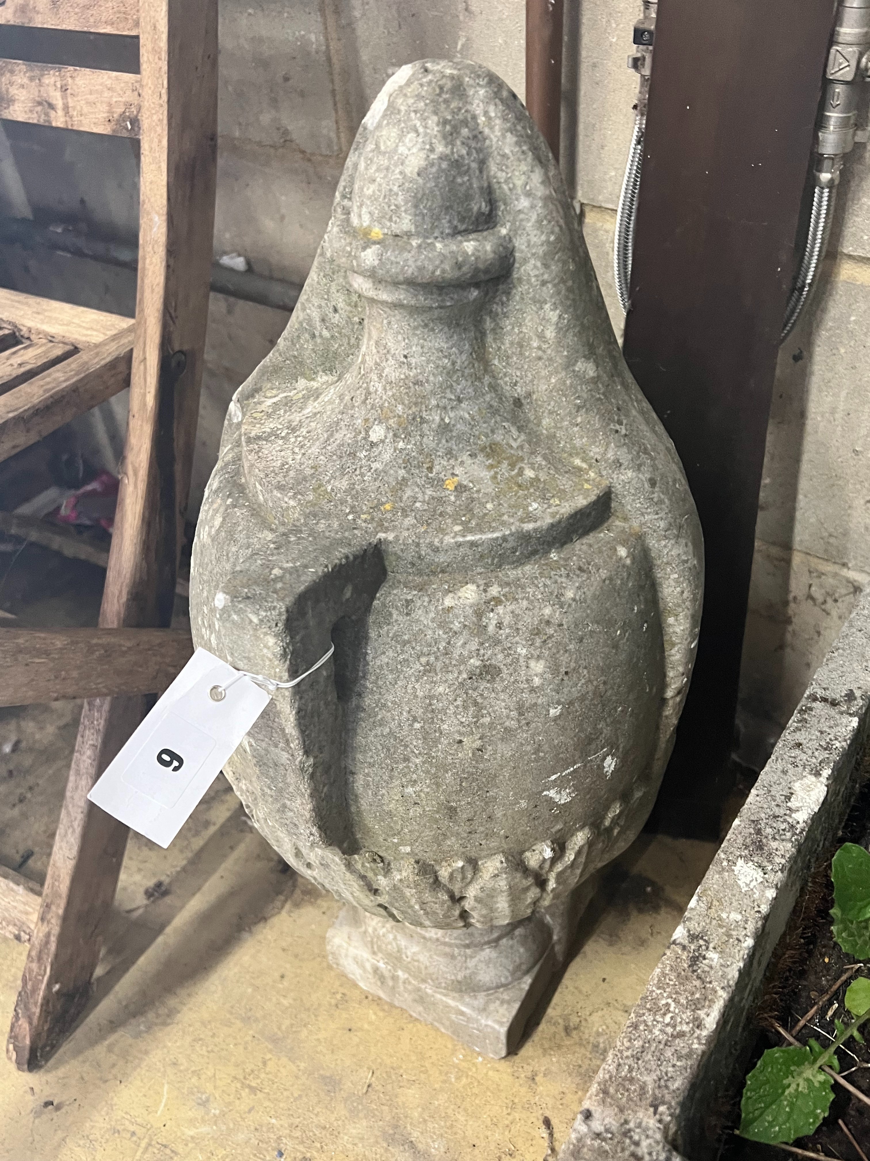 A reconstituted stone vase garden ornament, height 66cm